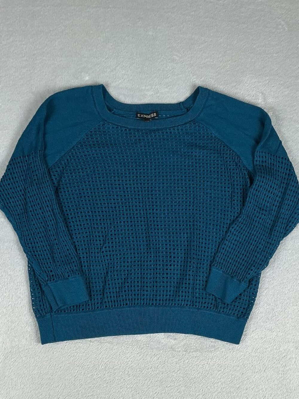 Express Women's Open Knit Pullover Blue Shirt 3/4 Sleeve Size S.
